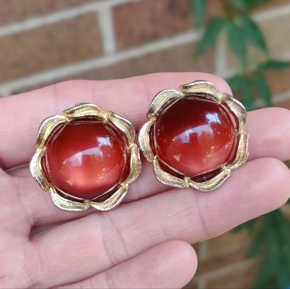 Vintage red moonglow lucite earrings